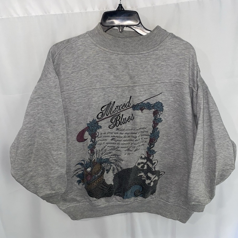 Vintage Mixed Blues Raccoon Animal‎ Nature Graphic Sweatshirt 90s